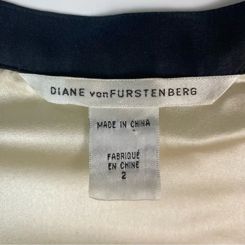 Diane von Furstenberg DVF Florence Silk Womens Babydoll Dress Ivory Black Sz 2 - Picture 6 of 11